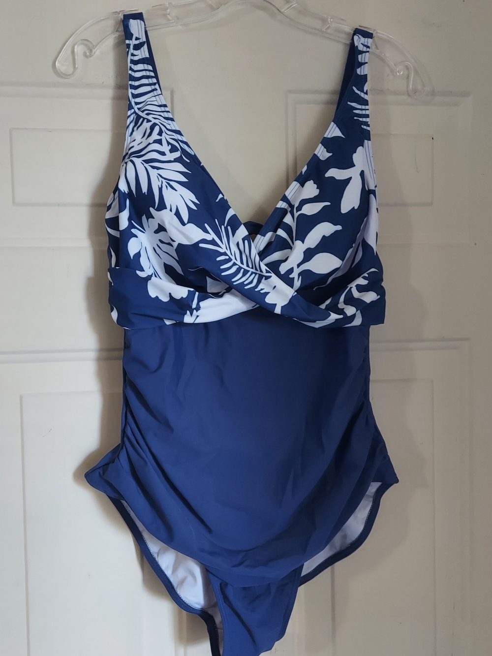 Blue Floral Surplice One-Piece Swimsuit
